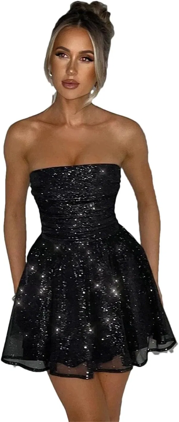 Женское мини-платье с блестками Mesh, Black