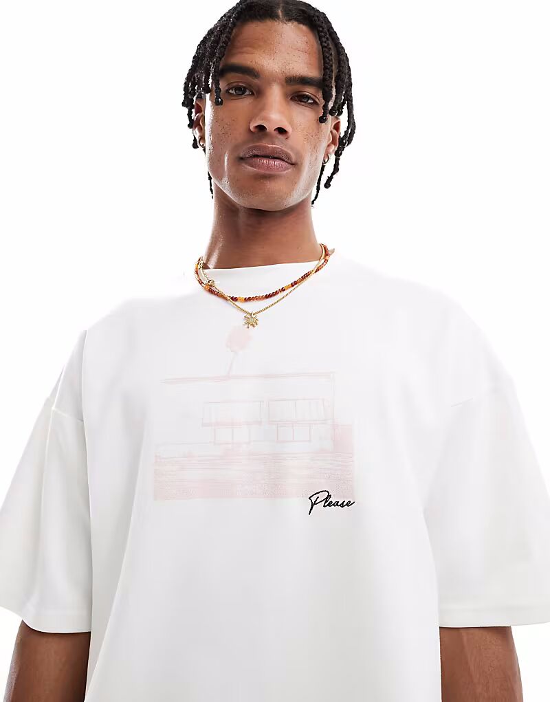 

Pull&Bear - Белая футболка с уличным принтом «LA»