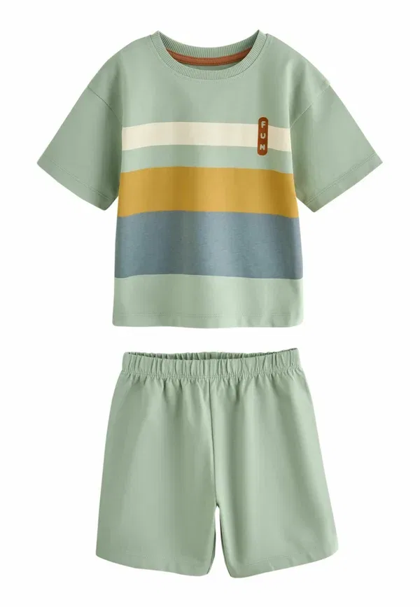 Пижама из хлопка и полиэстера, Regular fit - short pyjamas 3 pack, Next, зеленый, синий, охра — фото 3