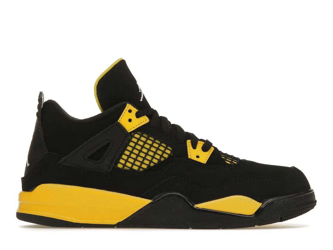 Детские кроссовки для мальчиков и девочек с высокой посадкой Jordan 4 Retro Thunder Jordan, Black/Tour Yellow