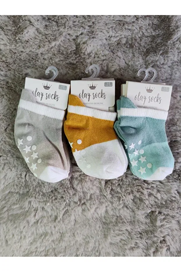 Детский комплект носков из хлопка Basics Olay Socks, Gray-Mustard-Green — фото 4