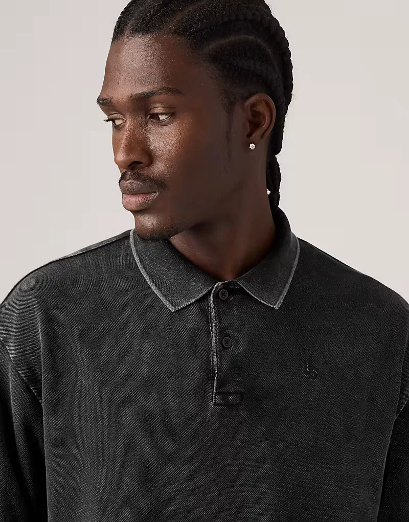 Поло Levi's с длинными рукавами, модель Finn, свободного кроя, черный — фото 3