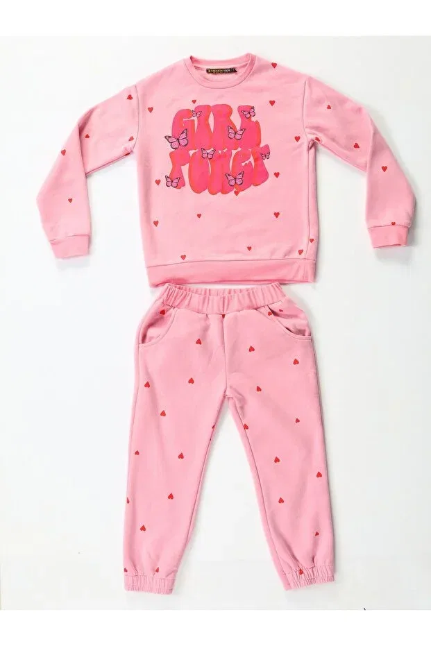 Детский спортивный комплект для девочек с принтом Heart Patterned Girl Power Casabony, Pink — фото 3