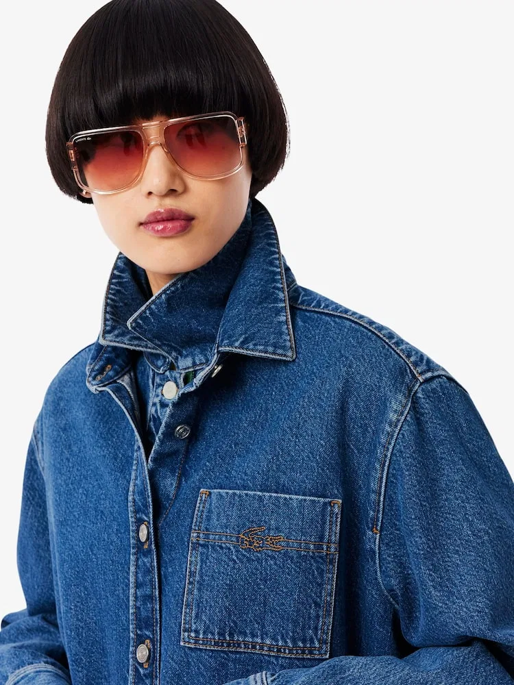 Рубашка джинсовая LACOSTE Relaxed Fit, свободного кроя, голубая — фото 2