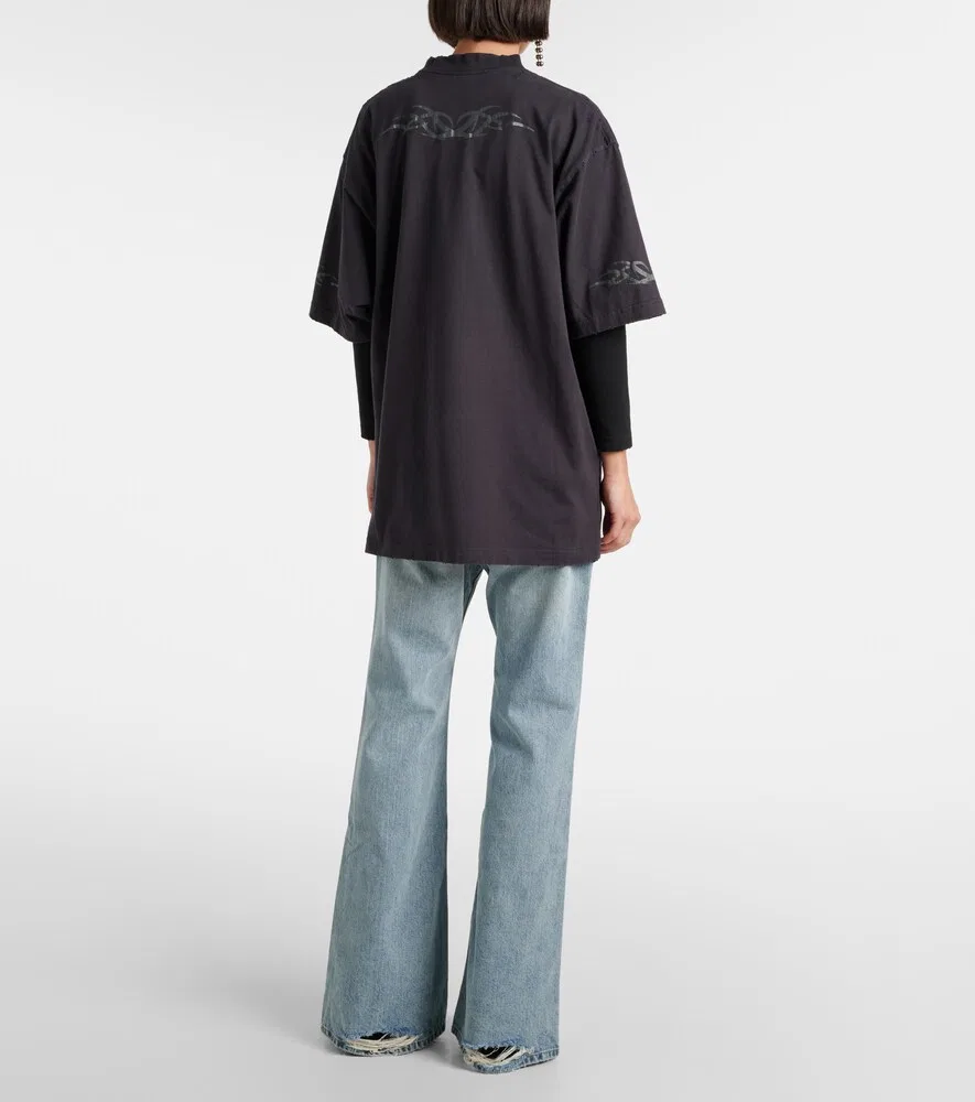 Футболка из хлопкового трикотажа оверсайз с логотипом Balenciaga, черный — фото 3