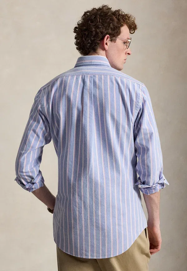 Рубашка оксфорд Polo Ralph Lauren, Custom fit striped oxford shirt, синий/розовый — фото 3