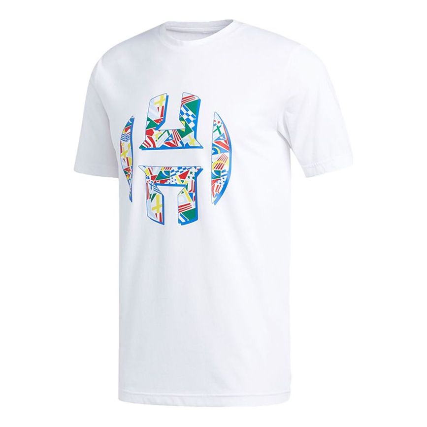 

Футболка Men's adidas Printing Basketball Sports Round Neck Short Sleeve White T-Shirt, белый