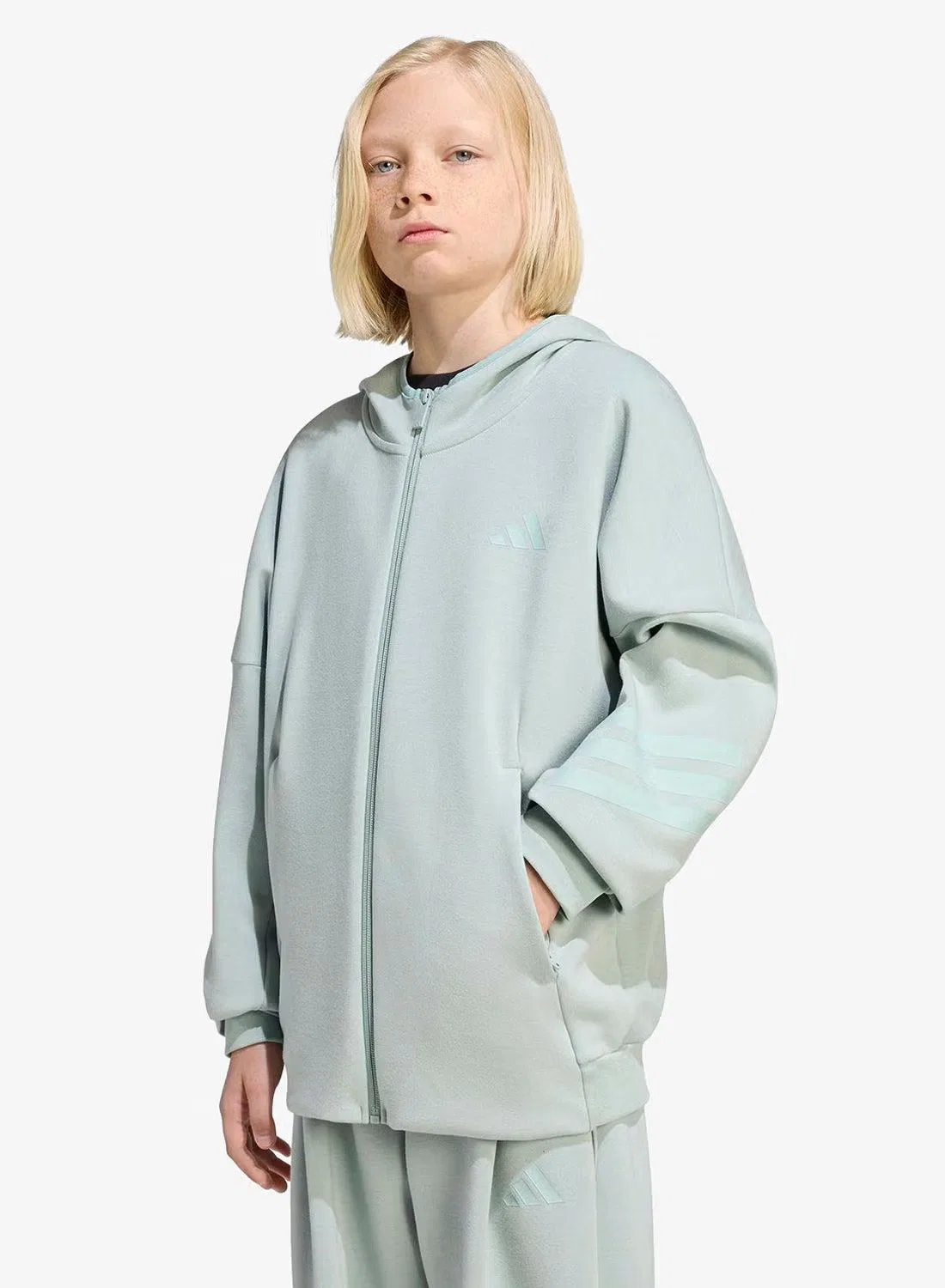 Худи на молнии с полной застежкой Future Icons 3-Stripes Adidas, шалфейный