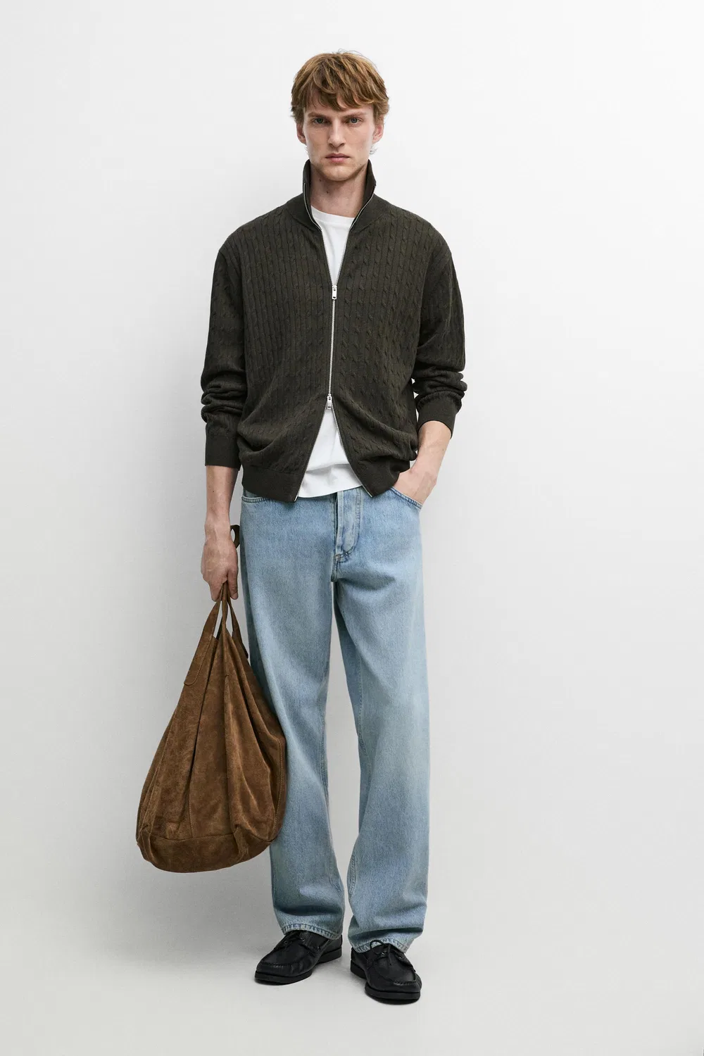 Кардиган Massimo Dutti 100% Cotton Braided Knit, темно-зеленый — фото 3