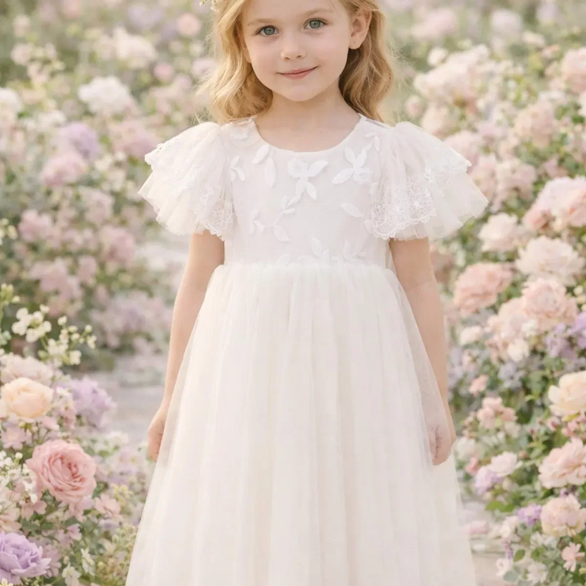 Платье из тюля с открытыми плечами Bianca Uk Flower Girl Boutique, White