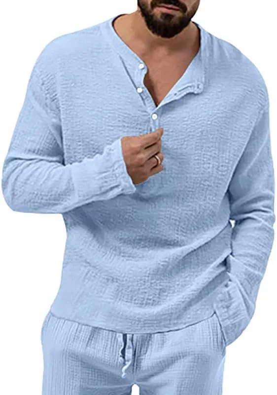 Мужская футболка-поло с воротником и пуговицами Long Sleeve Yoga, Light Blue