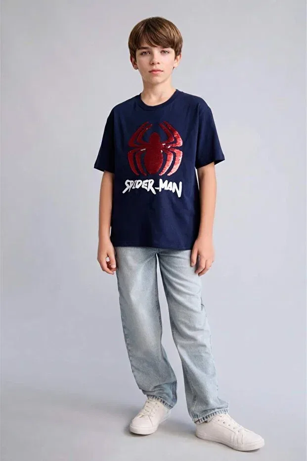 Детская футболка для мальчиков хлопковая Marvel Spiderman New Regular Fit Crew Neck Short Sleeve T-Shirt For Boys H8255a826hs Defacto, Navy Blue-Nv256 — фото 2