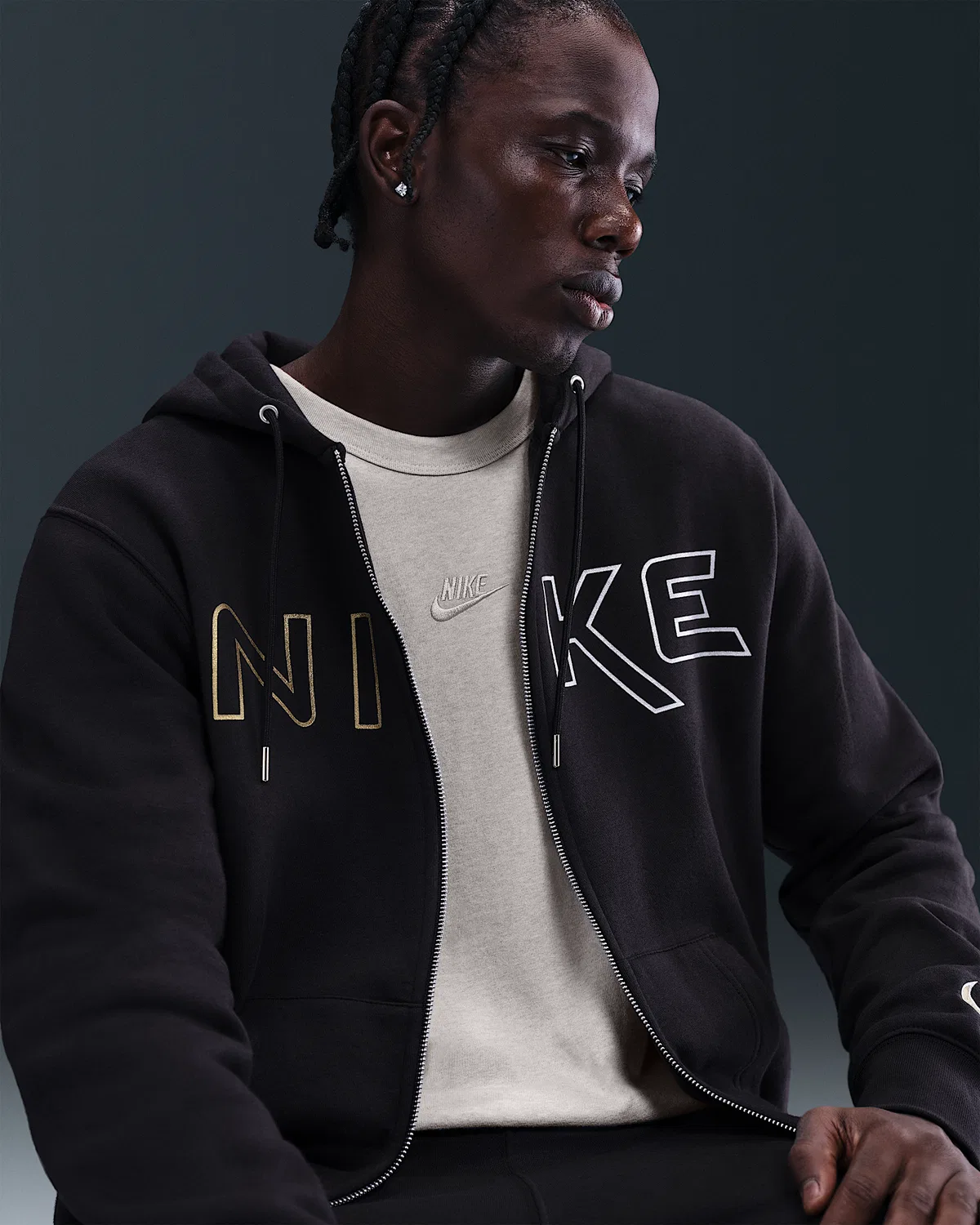 Мужская флисовая кофта на молнии Nike Sportswear Club, Black — фото 3