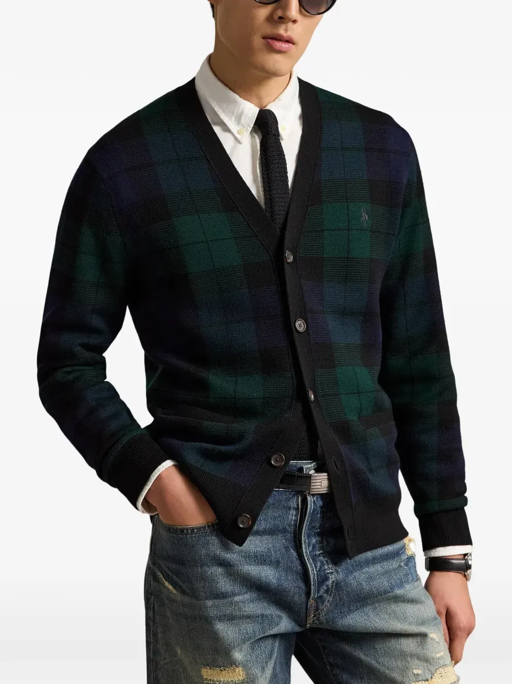 Клетчатый кардиган с V-образным вырезом Polo Ralph Lauren, зеленый — фото 3