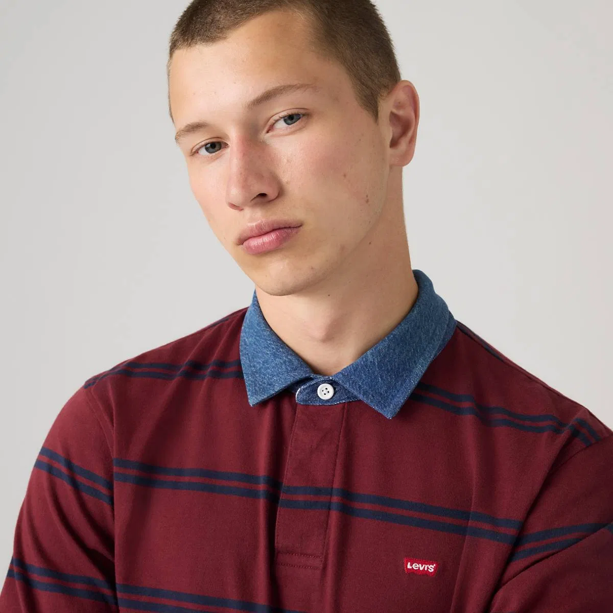 Классическая регбийная рубашка с длинными рукавами Levi's, Ennis Stripe Tawny Port - Red — фото 2