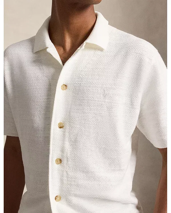 Мужская рубашка-кардиган с коротким рукавом Polo Ralph Lauren, белый — фото 4