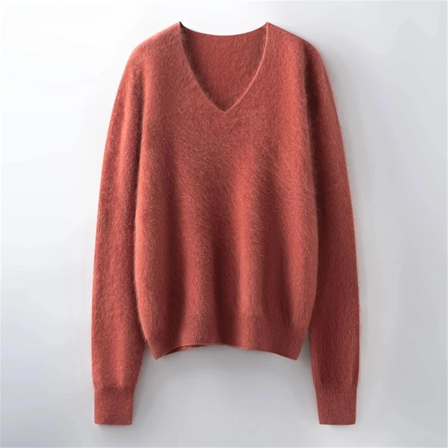 Женский пуловер с V-образным вырезом, с длинным рукавом, Cashmere Soft, розовый — фото 4