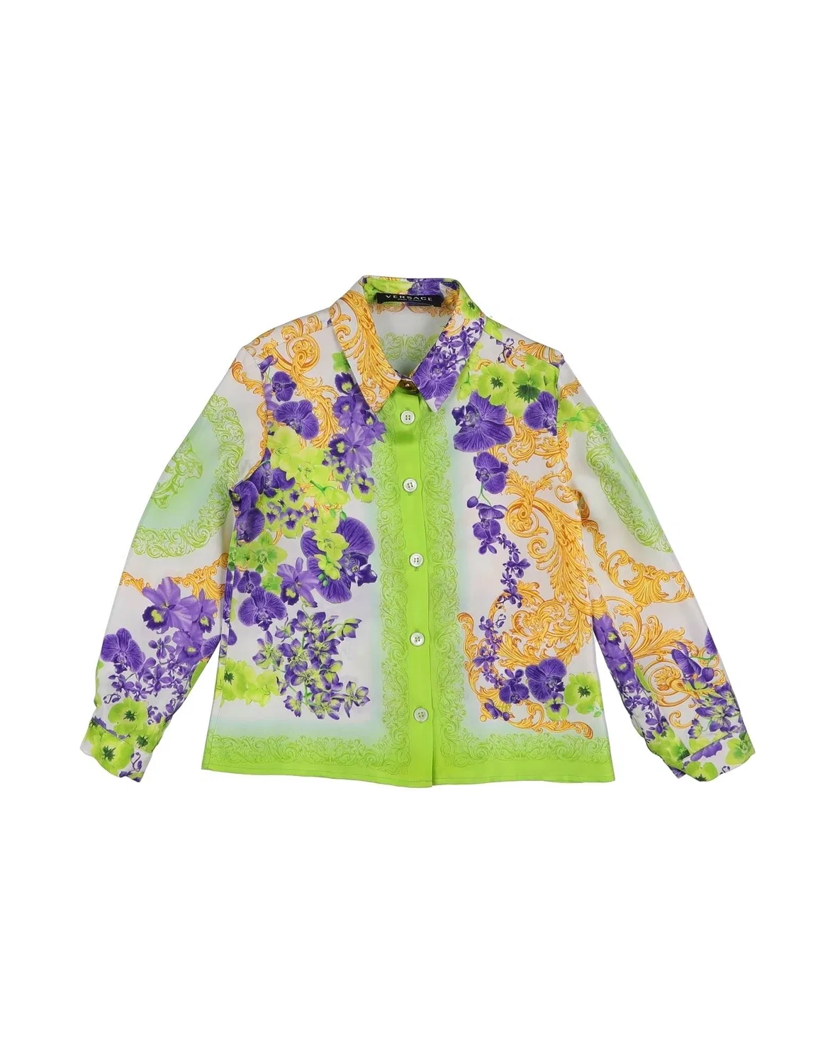 Атласная рубашка с длинным рукавом Versace Young, салатовый