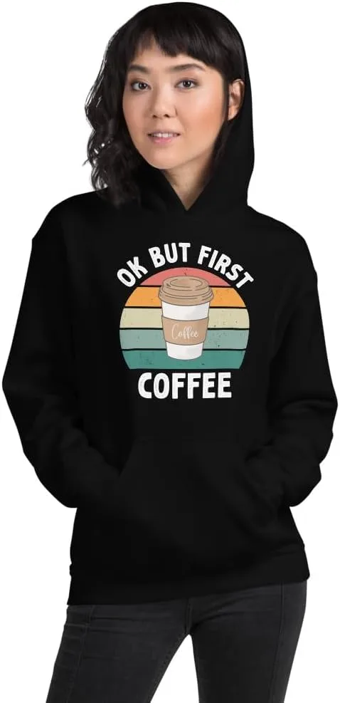 Толстовка с принтом "Ok But First Coffee" | Забавный подарок для любителей кофе, унисекс Generic, черный