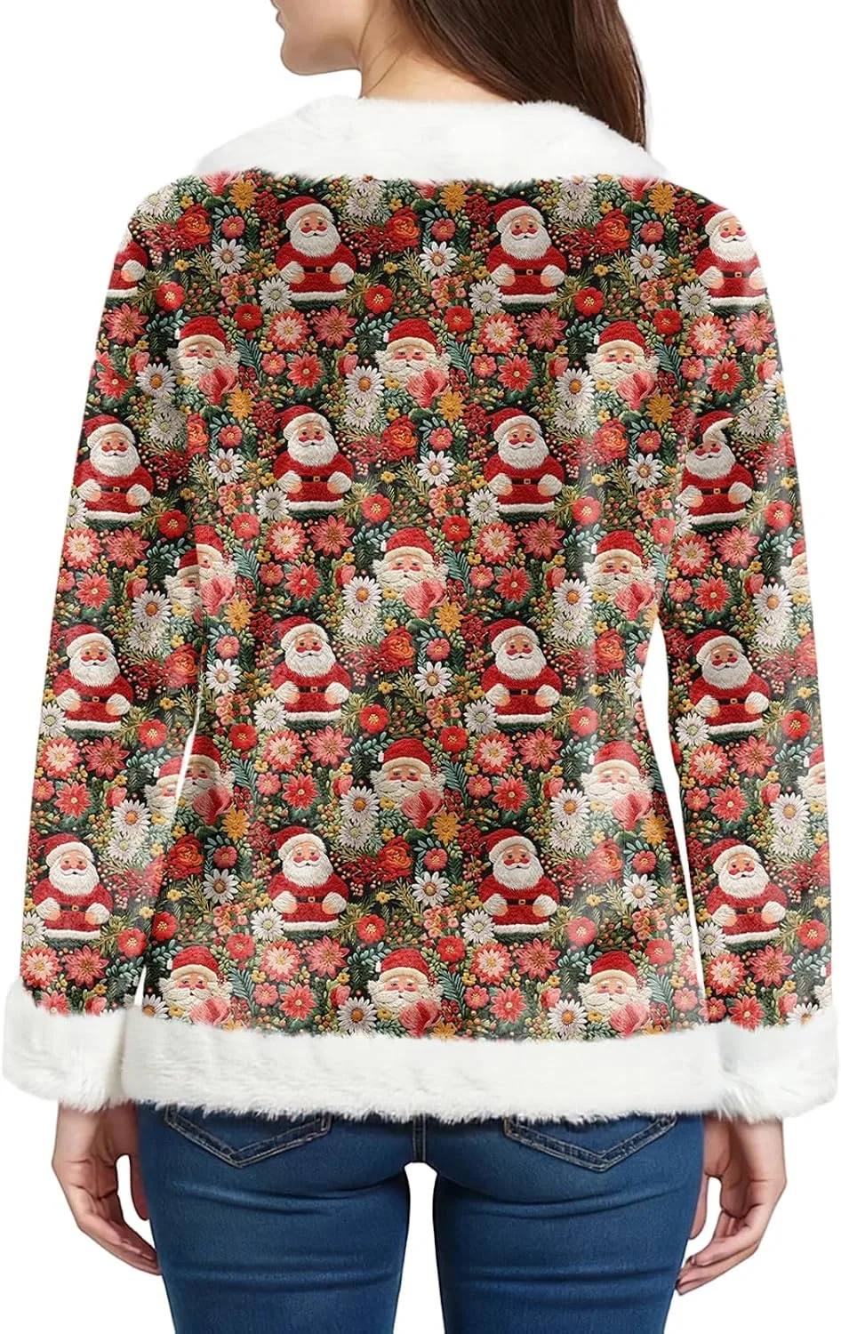 Женский свитшот с фланели с отделкой из искусственного меха, Christmas Sweaters For Women, красный — фото 4