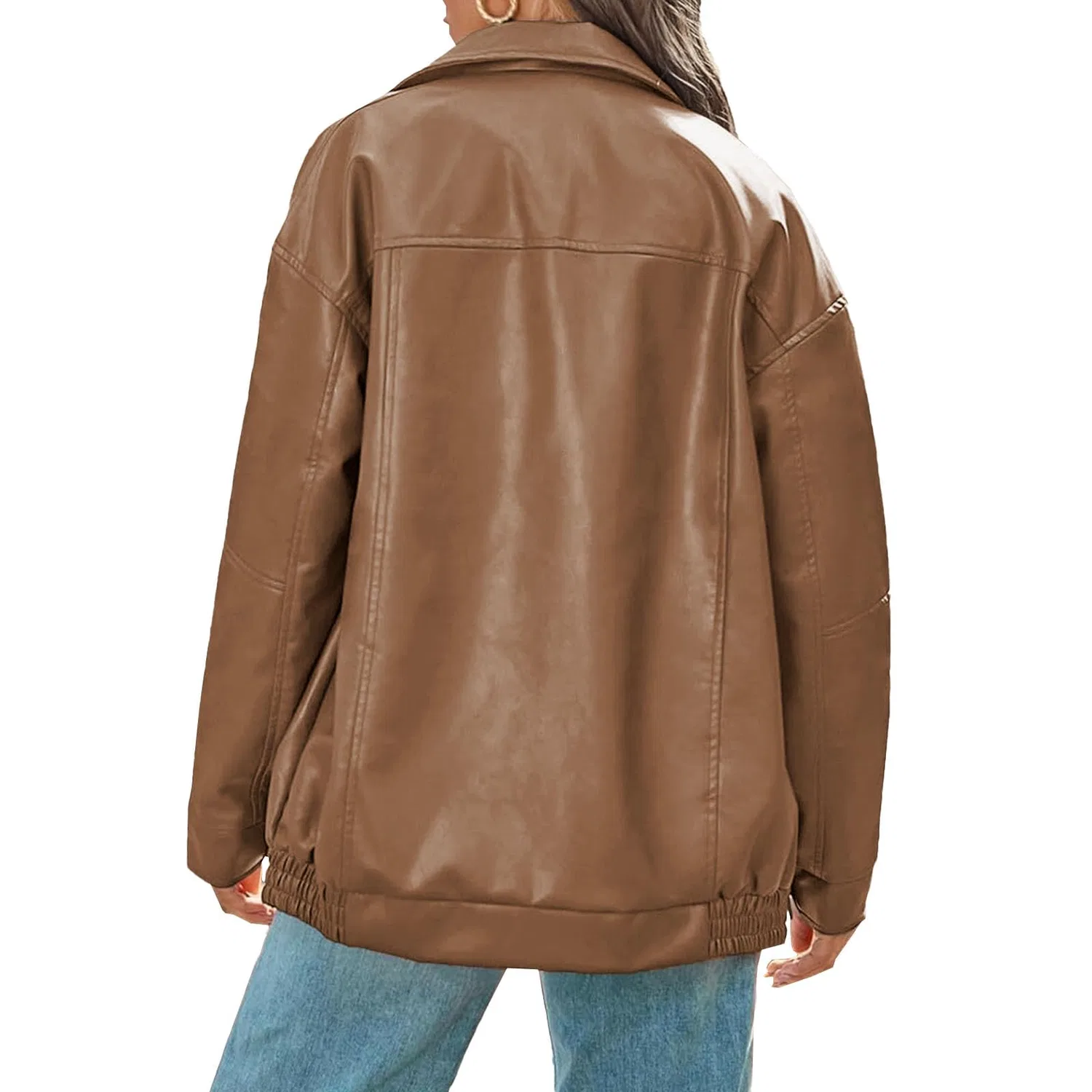 Женская куртка-косуха из экокожи с длинным рукавом, Camel — фото 4