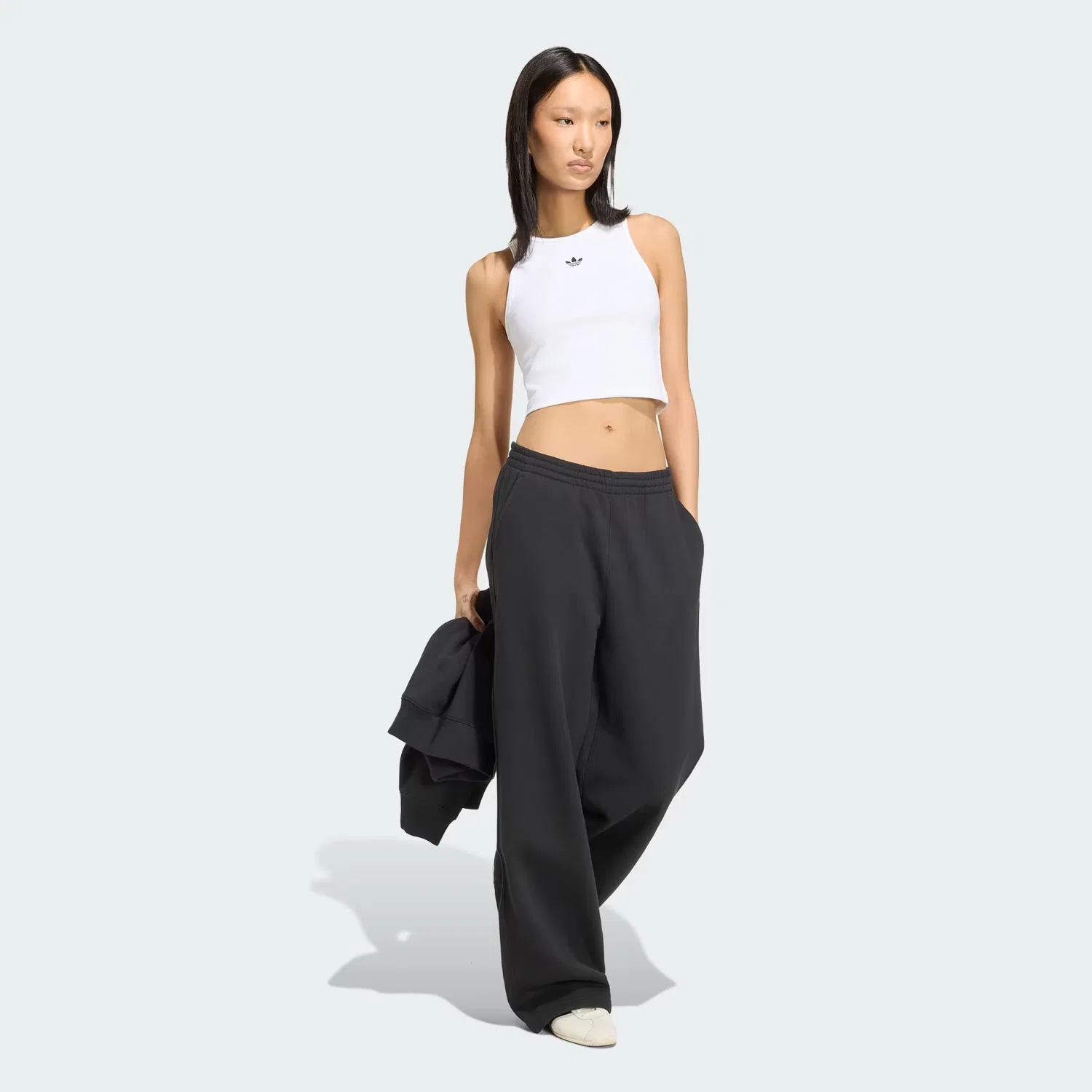 Женские брюки широкого кроя из мягкого флиса Essentials Wide Leg Pant Fleece Adidas Originals, черный — фото 4