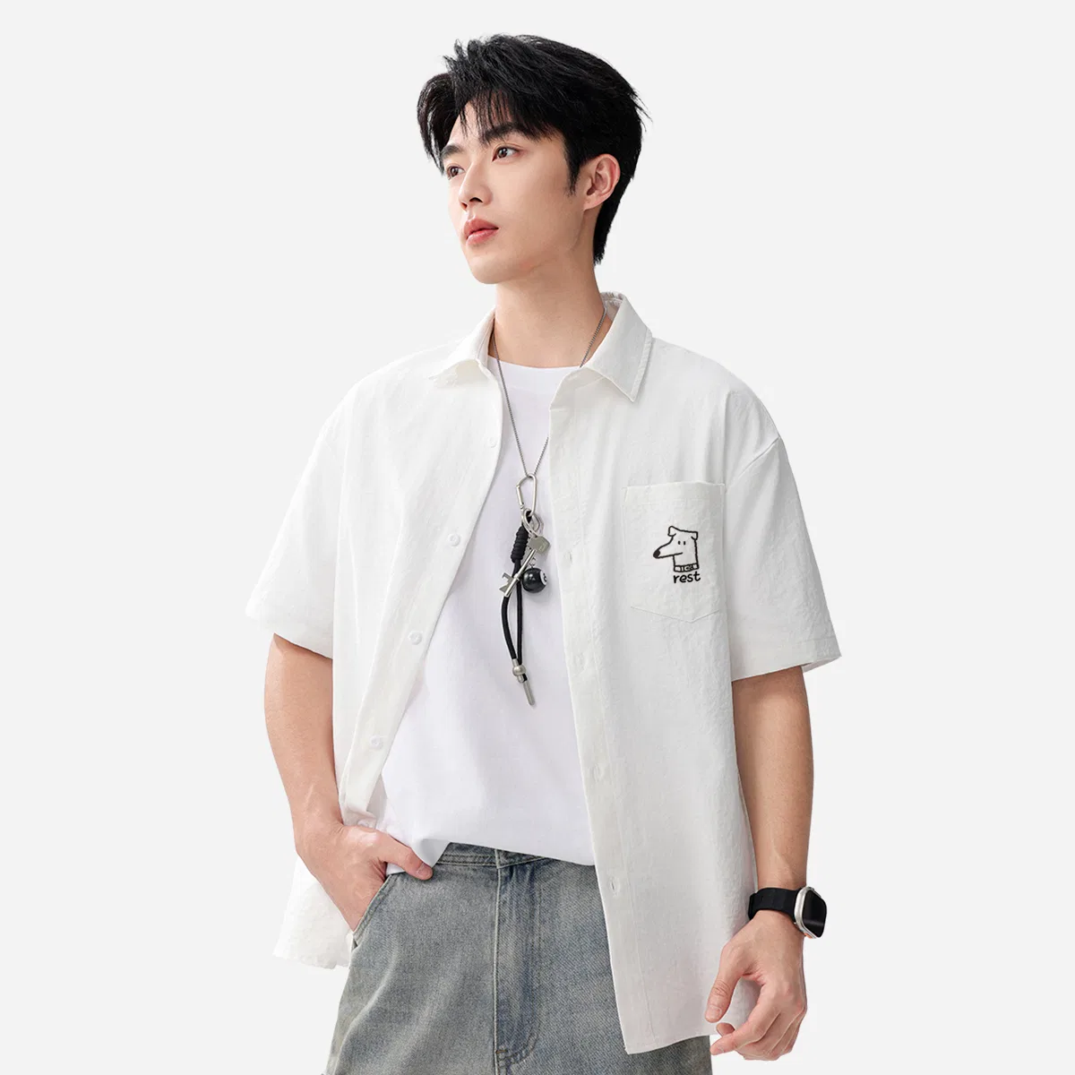 Детская рубашка-поло с вышивкой Yahpi Dog MINISO, Army Green — фото 4