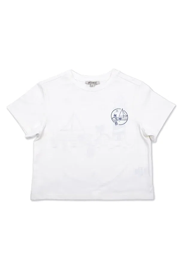 Детская футболка для мальчиков с принтом Organic White Little Boy's T-Shirt Ozmoz By Mukadder Özden, White — фото 2