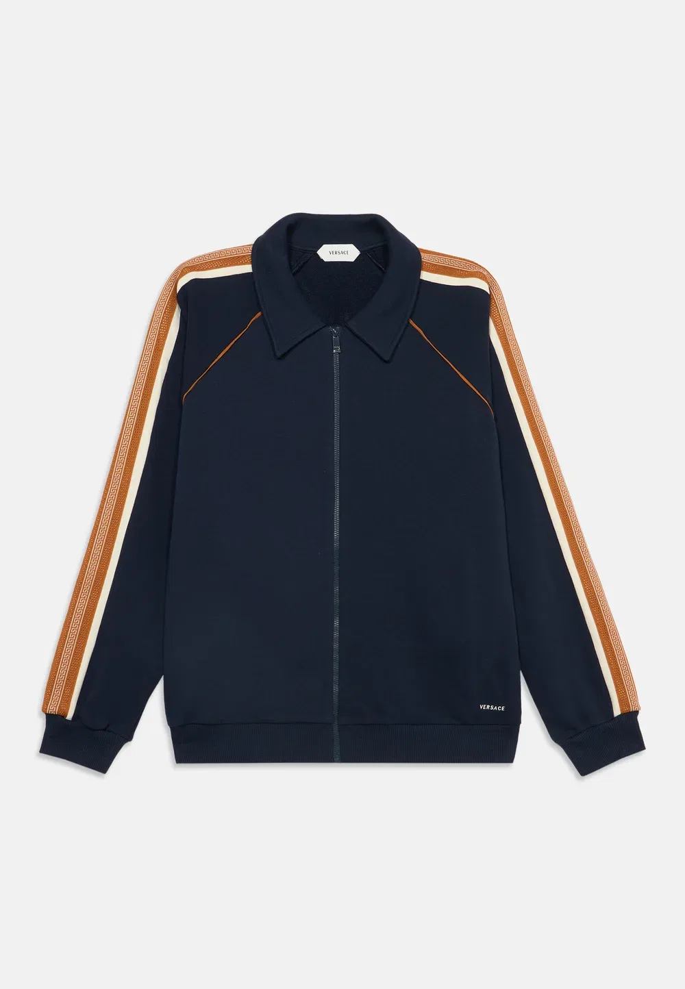 Унисекс толстовка на молнии с контрастной греческой вышивкой по центру Versace, Dark Navy/Cream/Caramel
