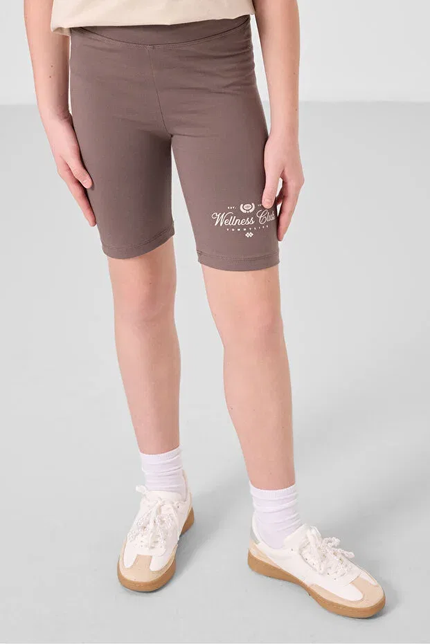 Детские леггинсы для девочек с принтом Beige-Brown cotton o neck standard fit printed female child leggings suit Tommy Life, Beige/Brown — фото 3
