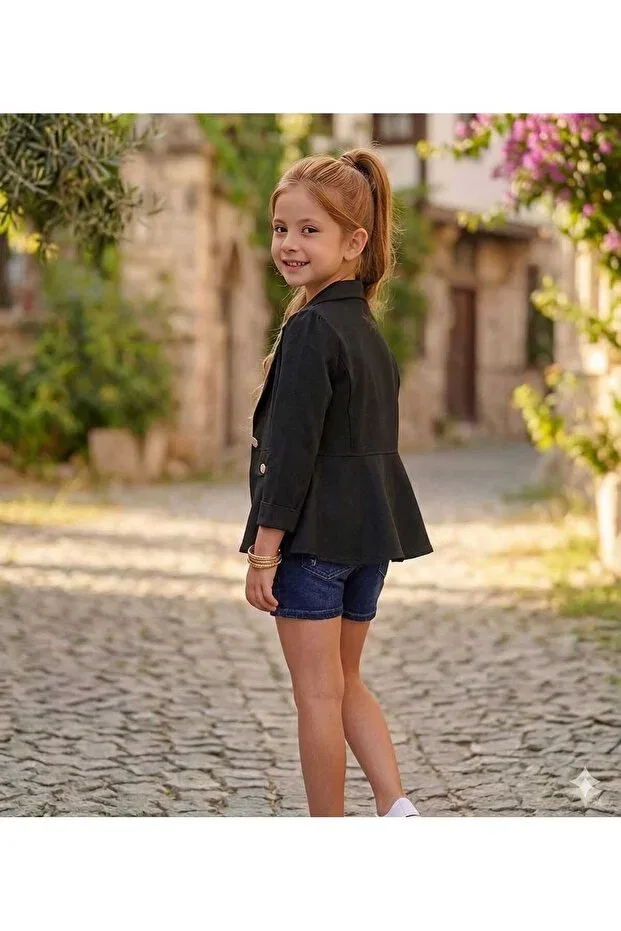 Детский блейзер для девочек хлопковый Basics May Marka, Black — фото 3