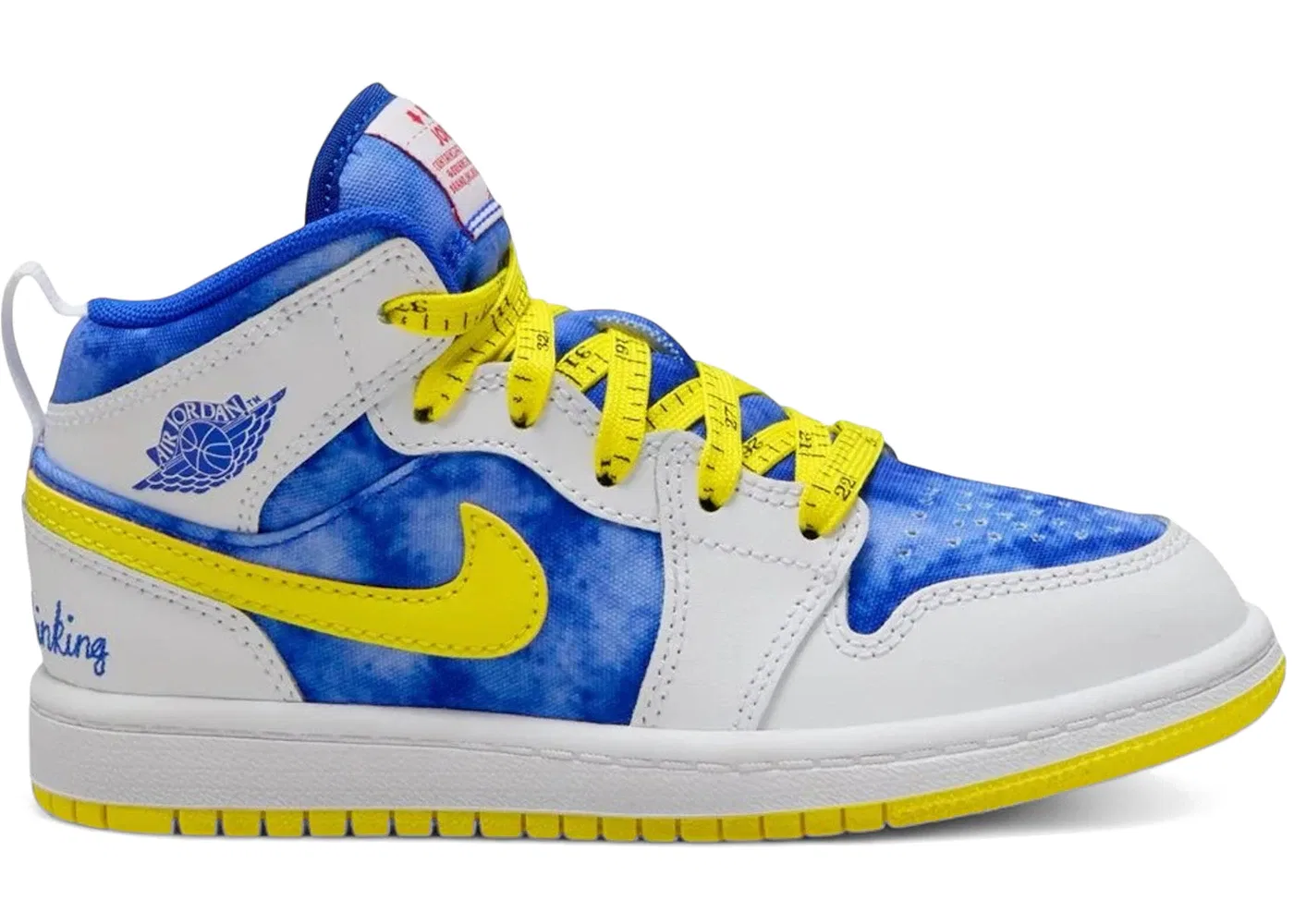 Детские кроссовки для мальчиков с принтом Jordan 1 Mid Jordan, White/Opti Yellow/Royal Tint/Racer Blue