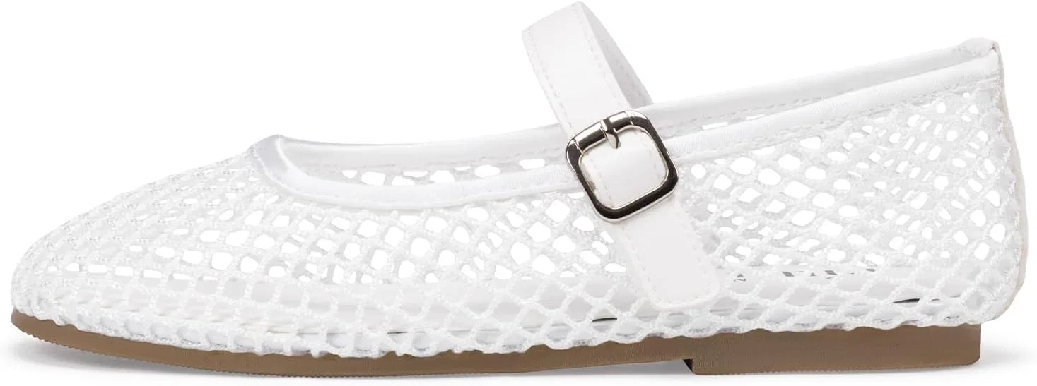 Детские балетки для девочек с пряжкой Frank Mully, White/Mesh — фото 4