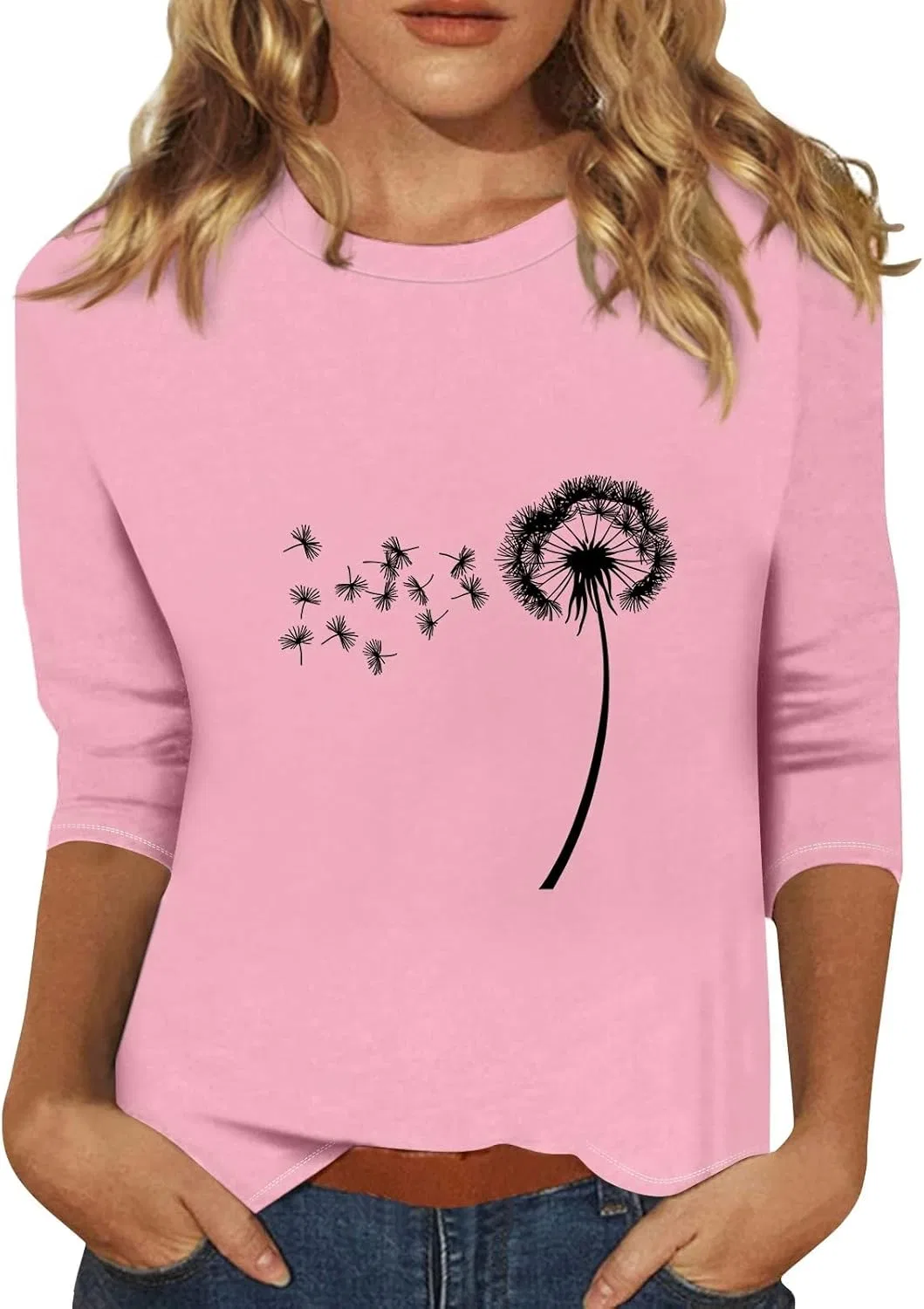 Женская футболка с 3/4 рукавом оверсайз Three Quarter Sleeve Tops Woman, 65-a