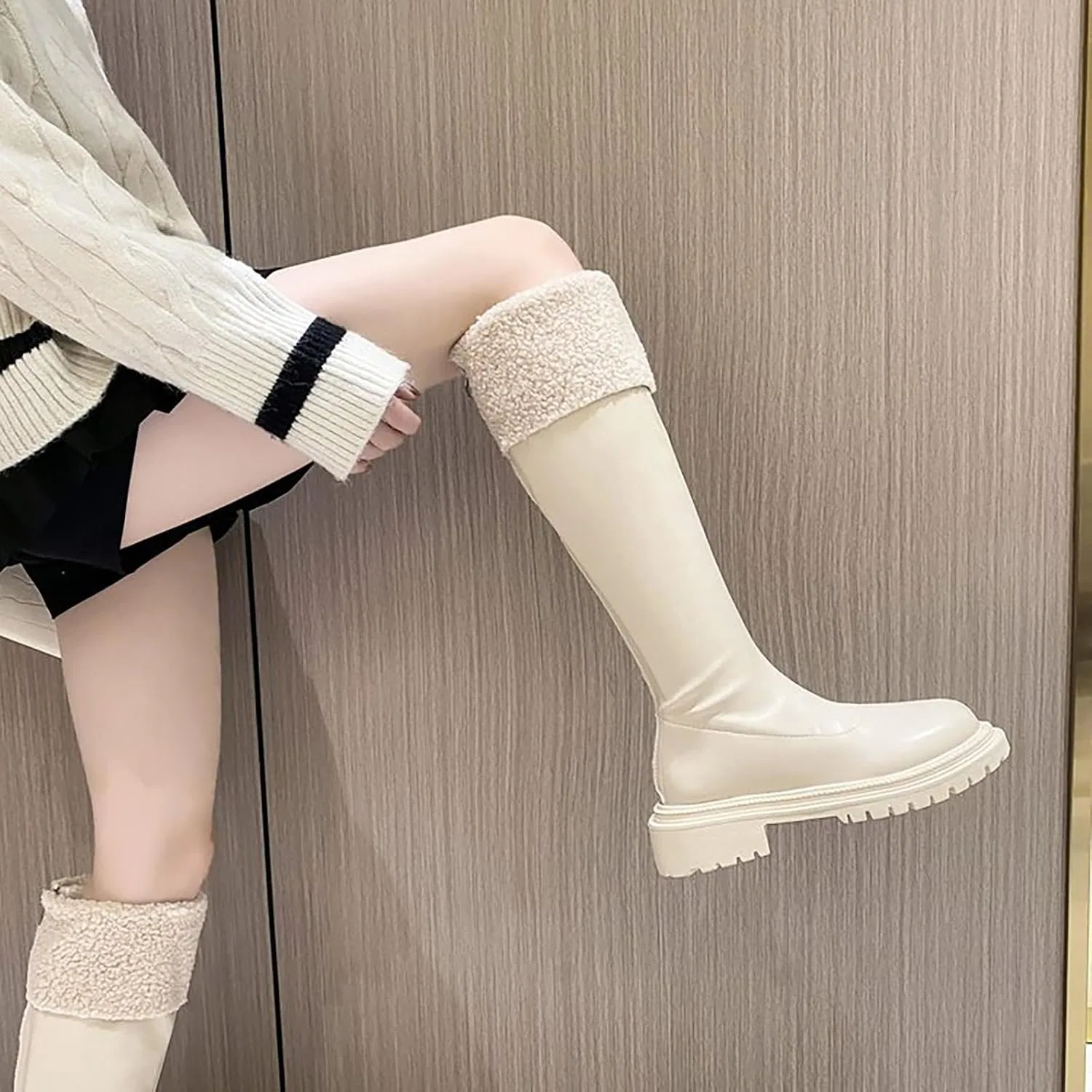 Детские сапоги для девочек с принтом, на флисе, Beige — фото 3