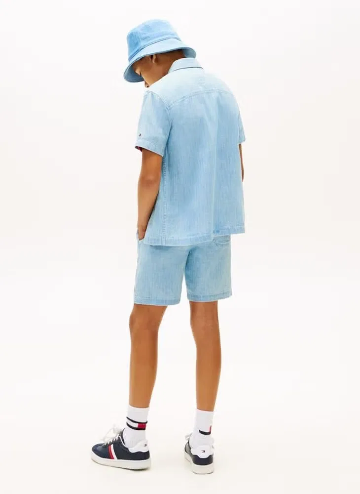 Рубашка джинсовая с коротким рукавом Wavy Flag Tommy Hilfiger, деним — фото 2