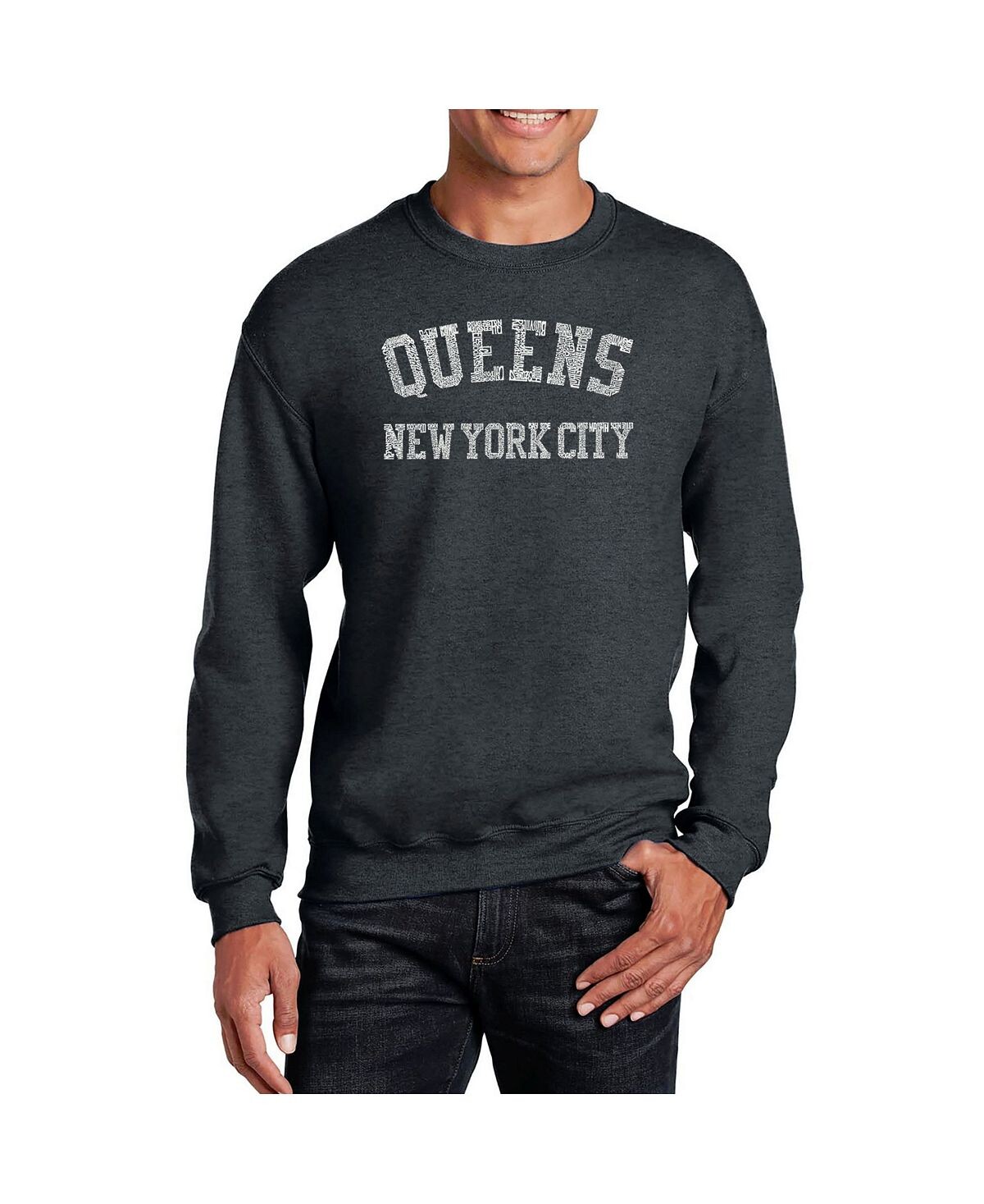 

Мужская толстовка с круглым вырезом и надписью word art popular neighbourhoods in queens, new york LA Pop Art, серый