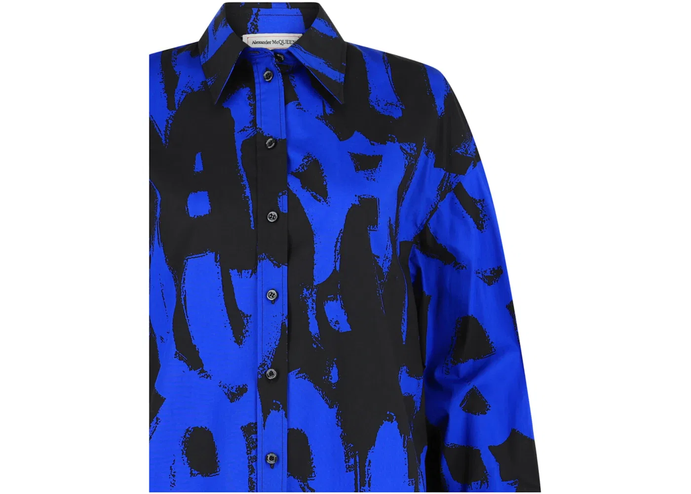 Женская рубашка с принтом Graffiti Logo Alexander McQueen, Electric Blue Black — фото 3
