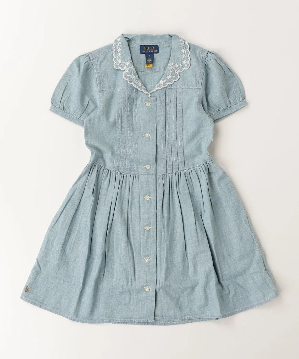 Детское платье-рубашка с длинным рукавомIndigo Cotton Chambray POLO RALPH LAUREN CHILDRENSWEAR, Синий — фото 3