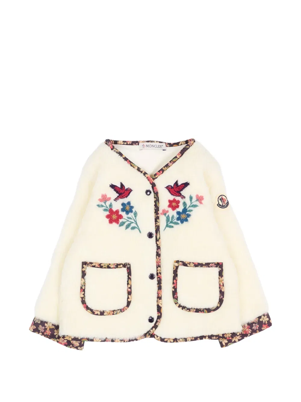 Кардиган с вышивкой Moncler Enfant, цвет Ivory White