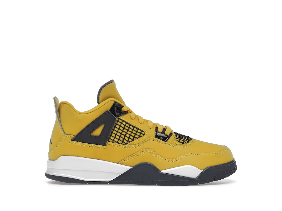 Детские кроссовки Lifestyle с верхом из нубука и сетки Jordan 4 Retro, Tour Yellow/White-Dark Blue Grey