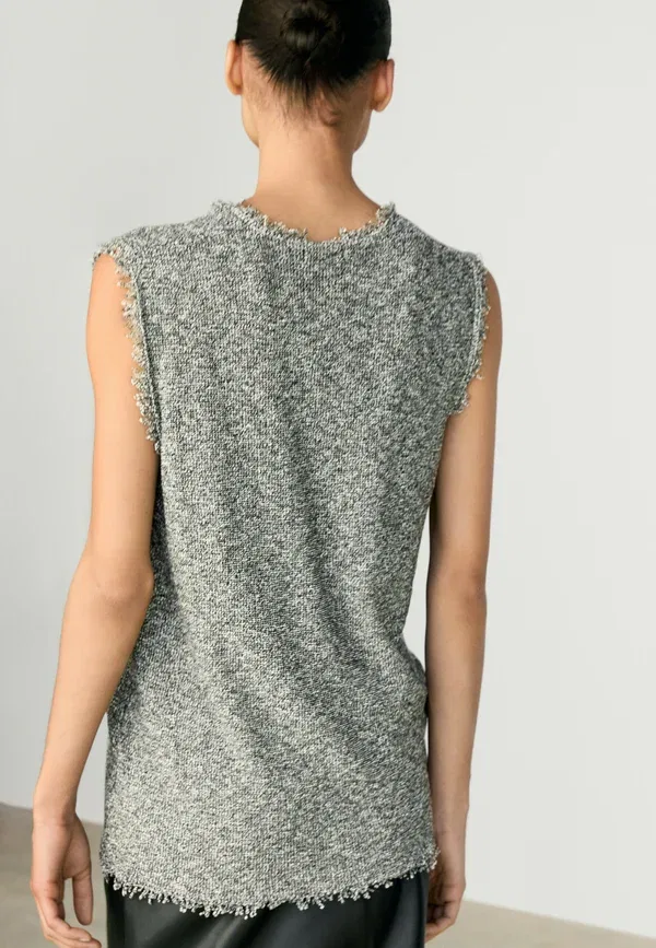 Топ с V-образным вырезом Flecked-Effect Massimo Dutti, серый — фото 4