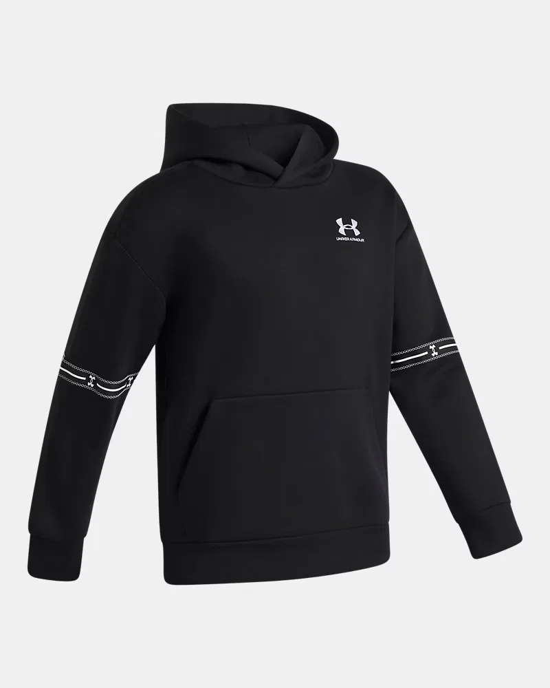 Худи для мальчиков ультрамягкое из флиса с начесом UA Icon Fleece Taped UnderArmour, Ultimate Black/White — фото 3
