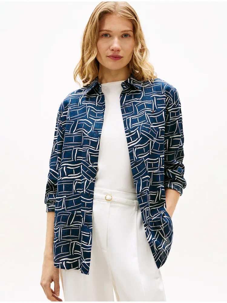 Рубашка длинный рукав из льна, Relaxed Fit TOMMY HILFIGER, Navy