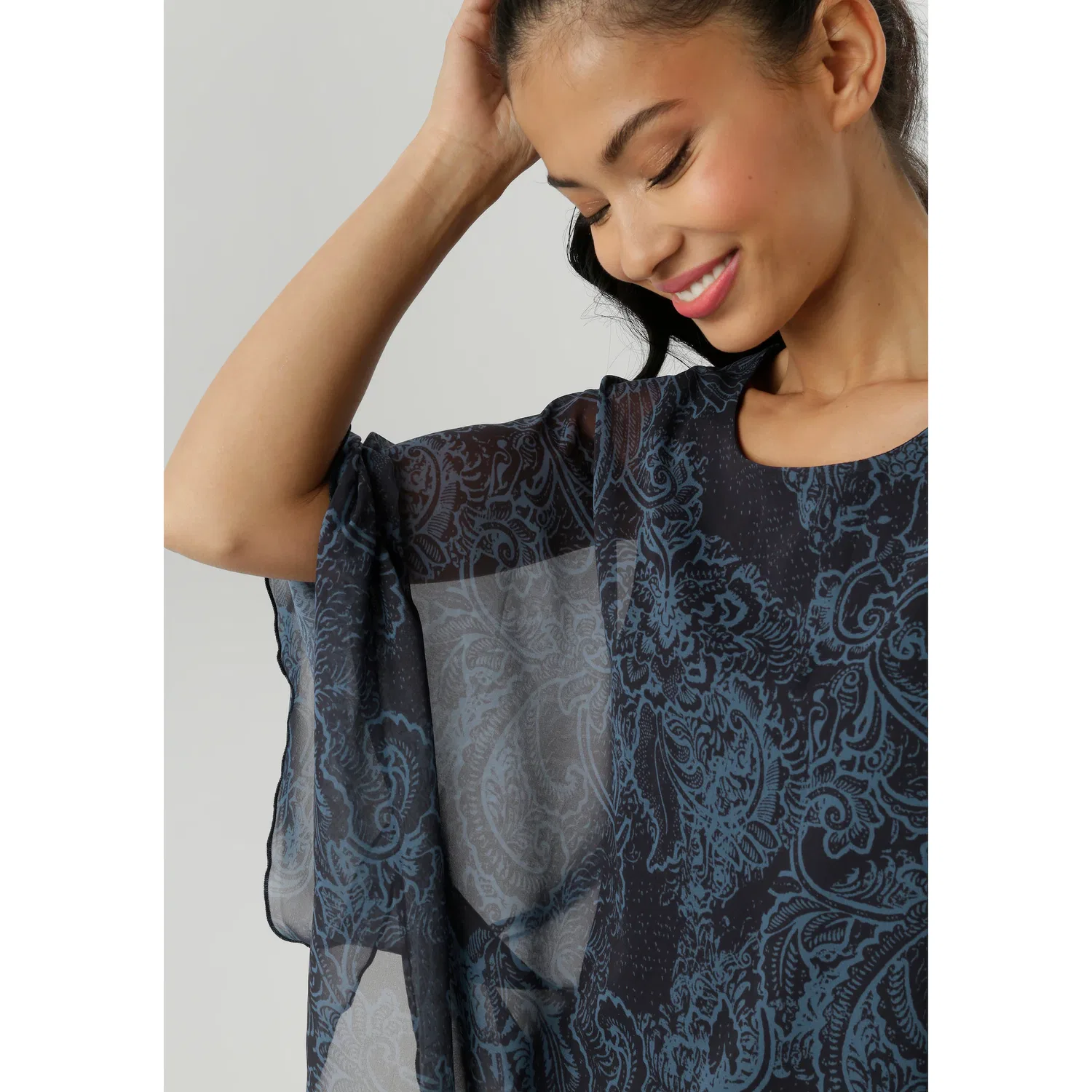 Женская блуза в стиле многослойности Aniston SELECTED, Navy/Light Blue/Black — фото 3