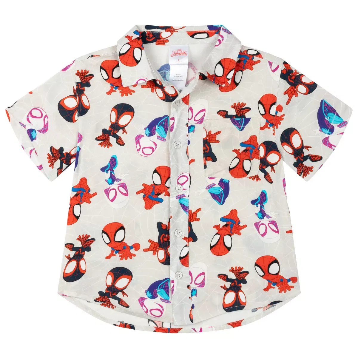 Детское платье-рубашка для мальчиков с принтом Marvel Spidey and His Amazing Friends Hawaiian Button Down Dress Shirt Marvel, Light Gray