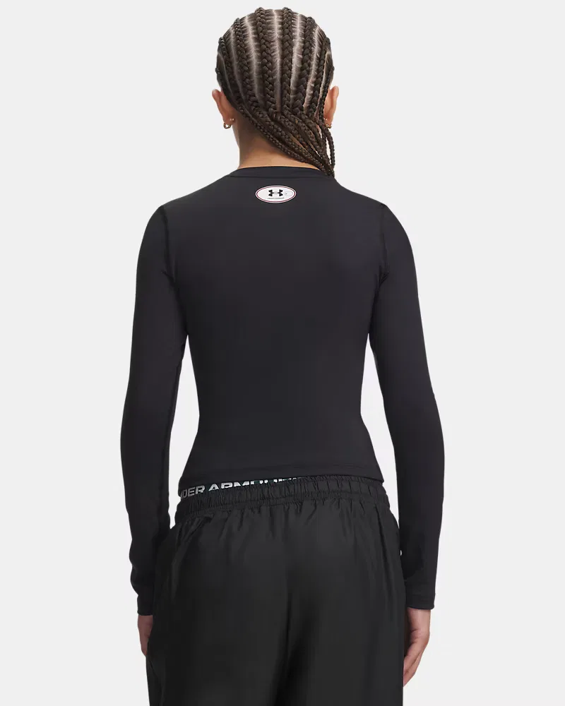 Футболка с длинным рукавом для девочек влагоотводящая HeatGear UnderArmour, Black/White — фото 2
