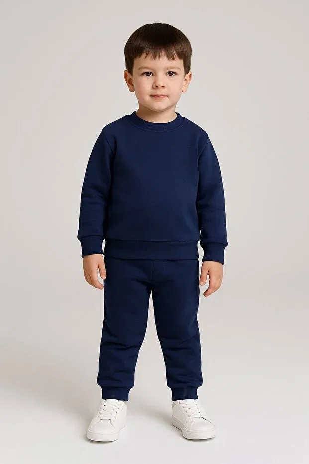 Детский комплект из футера с капюшоном и брюк Ueskids, Navy Blue — фото 2