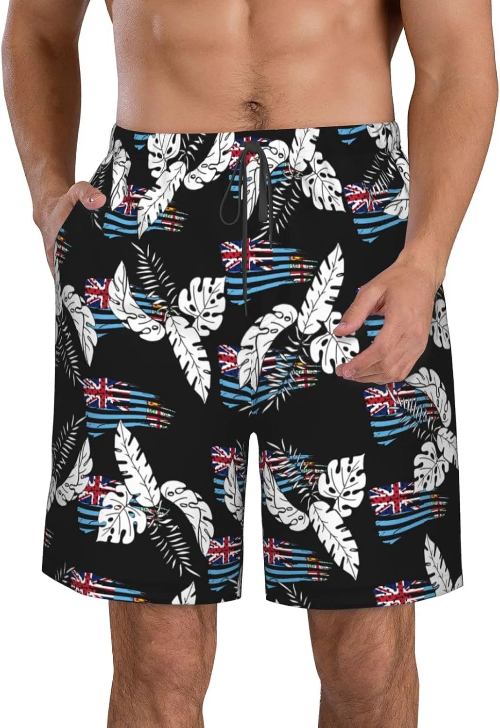 Женские пляжные шорты с флагом Америки и Фиджи Quick Dry, White