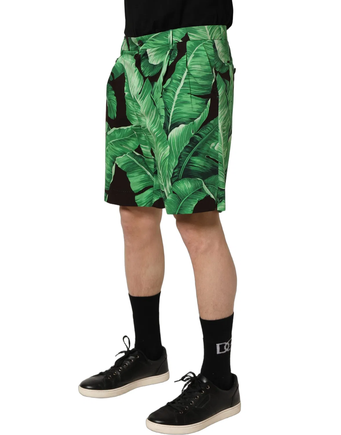 Мужские шорты-бермуды с принтом банановых листьев Banana Leaf Dolce & Gabbana, Green Black — фото 3